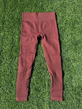 Ribbed High-Waist Leggings - Brown